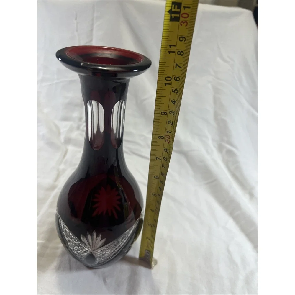 Beautiful Bohemian Ruby Red Cut to Clear Crystal‎ Vase – Hand Cut Floral Design